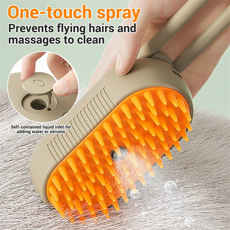 3-in-1 Electric Steam Pet Brush — Self-Cleaning Grooming Comb for Cats & Dogs